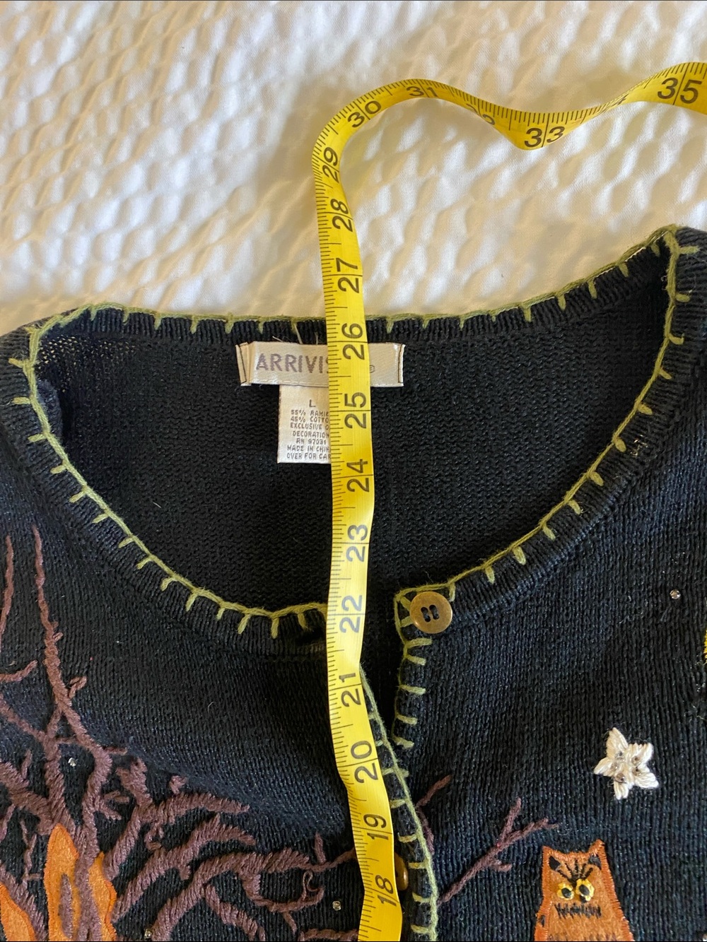 Halloween Pumpkin & Black Cat Embroidered Cardigan Sweater - Black/Olive - Picture 13 of 13